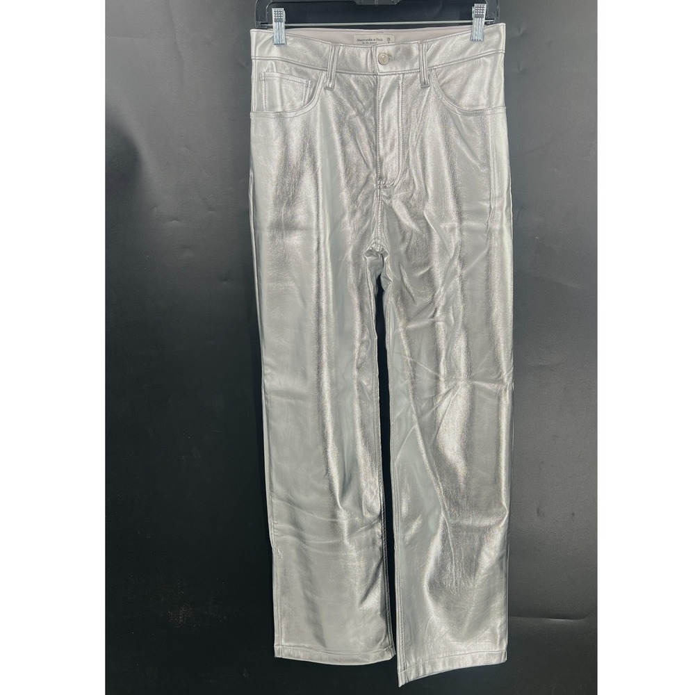 Abercrombie & Fitch 90s relaxed high rise metallic pants y2k silver‎ jeans 28
